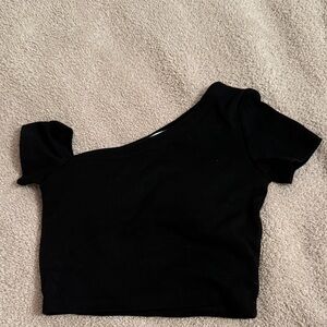 Black One-Shoulder Women's Top w/ built in bra